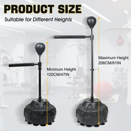 Spinning Boxing Bar 360° Speed Trainer with Two Ball, Punching Bag, Training Boxing Ball with Reflex Bar Free Standing, Adjustable Height, for Adult&Kid