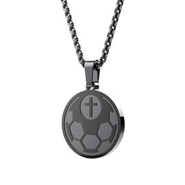 redrain Bible Verse Luke 1:37 Christian Gift Athletes Necklace Crafted Baseball Football Soccer Team Coach Gift Inspirational Pendant for Teens (soccer-black)