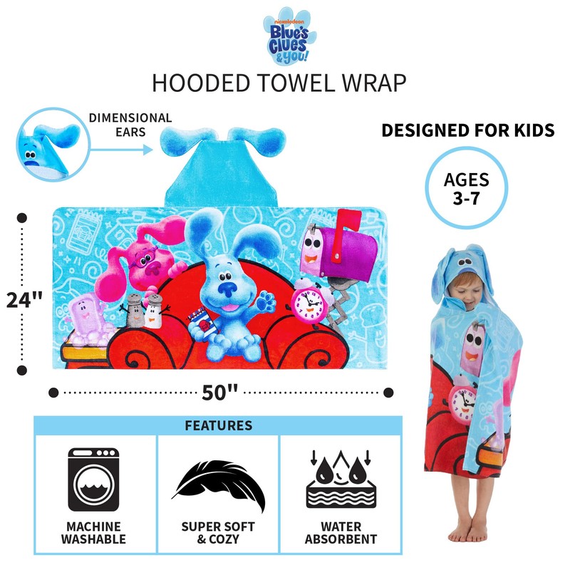 Blues Clues Bath/Pool/Beach Soft Cotton Terry Hooded Towel Wrap, 24
