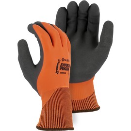 Majestic 3398DLO/L Emperor Penguin Winter Lined Nylon Glove, with Closed-Cell Latex Dip and Sandy Latex Palm, Soft Brushed, 13-Gauge Nylon Shell, Acrylic, Insulated, Large, Orange/Gray
