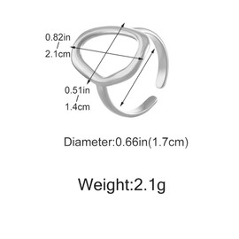 Oval Round Open Geometric Ring for Women Teen Girls Trend Chunky 14k Gold Silver Statement Ring Dainty Promise Minimalist Simple Knuckle Loop Rings (Silver)