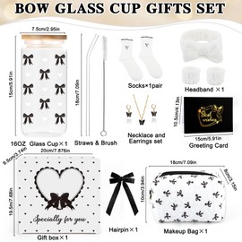 Youerls Regali per ragazze adolescenti 9 10 11 12 13 14 15 16 anni, regalo di compleanno per ragazze adolescenti donne, bicchiere di vetro con cannuccia e coperchio, borsa per cosmetici, calze, fascia