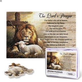 Christian Religious Puzzles for Adults 1000 Piece Lion and Lamb Cross Jigsaw Puzzle Inspirational Motivational Spiritual Bible Puzzle Christian Puzzles for Home Church Decor
