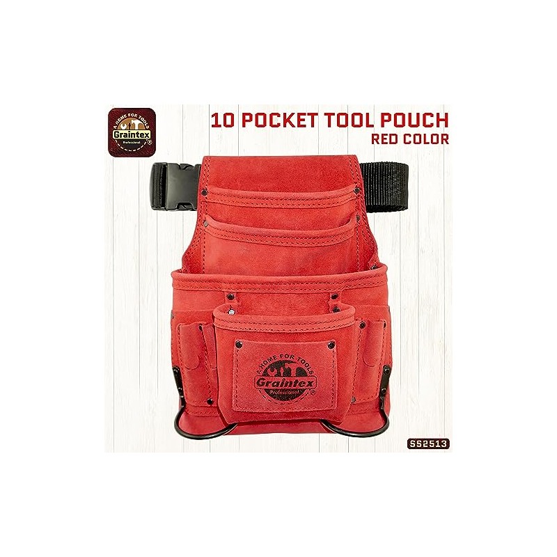 Graintex SS2513 :: 10 Pocket Nail & Tool Pouch Red