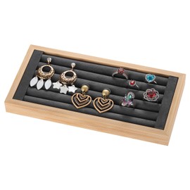 Valyria Bamboo 5 Slots Ring Earrings Display Holder Jewelry Storage Tray Organizer Stand for Show