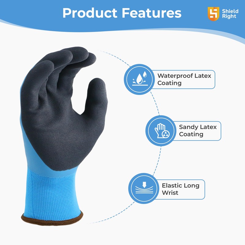 Shield Right AquaGuard Waterproof Work Gloves, 15 Gauge Double Coated