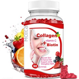 Moxca Moxca Collagen Gummies for Women C Hydrolyzed Marine Collagen + Biotin + Vitamin C & E C Hair, Skin & Nail Support with Antioxidants C Natural Beauty Supplement C 60 Delicious Fruit Flavor Gummies