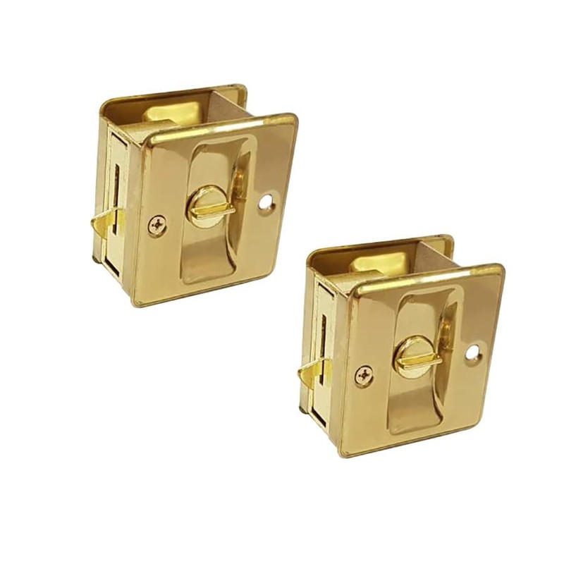 QCAA Solid Brass Sliding Door Pull Door Pocket Lockable, Polished