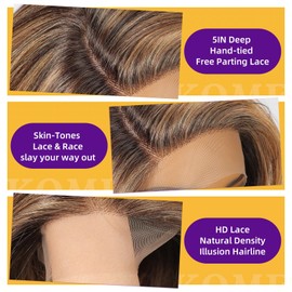 KOME Brown mix Blonde Highlight Synthetic Lace Front Wig,Side Part Short Straight Glueless Bob Wig for White Women Daily Use 10IN (#TT4/243)