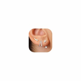 FUNEIA Earrings 925 Silver Set for Women 14K Gold-Plated Small Hoop Earrings Silver Gold with Zirconia Pendant Stackable Waterproof Stud Earrings Set for Multiple Ear Holes Jewellery Gift, Copper