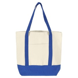 sourcing map Canvas Tote Bag with Zipper,1Pcs 16" x 14" x 4" Reusable Canvas Bag Tote Bag with an External Pocket, Stylish Canvas Tote Bags - Multipurpose Canvas Shopping Bag (Blue)