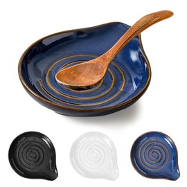 Spoon Rest,Ceramic Spoon Holder for Stove Top Large Spatula Rest Cooking Spoons Rest for Kitchen Utensils Heat-Resistant Rest Large (Blue)