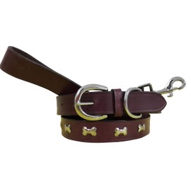 BRADLEY CROMPTON Genuine Leather Matching Pair Dog Collar and Lead Set L