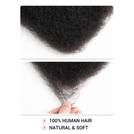 REBECCA FASHION Afro Kinky Bulk Human Hair 50g/Pack Braiding Hair for Dreadlock Extensions, Loc Repair, Afro Kinky Curly Human Hair Bulk for Twist 12 Inch Natural Black Color