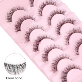 Parriparri Eyelashes, Cat Eye, Fluffy Artificial Eyelashes, Cateye Clear Band, 7 Pairs, Wispy Cat Eye Lashes, Natural False Eyelashes, Fluffy Fake Eyelashes