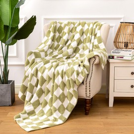 Cozy Knit Throw Blanket - Ultra Soft & Warm Checkerboard Grid Pattern Fluffy Polyester for Couch, Bed - Gift for Women, Mom, Daughter (50x60 in, Green)