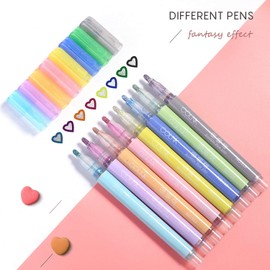 Sinwind Double-Line Outline Pen, 8 Colours, Metallic Pen, Glitter Two-Line Pen, Waterproof Pen, Quick Drying, for DIY Cards / Guest Books / Wedding / Photo Albums