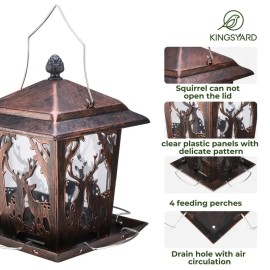 Bird Metal Deer Design Wild Bird Hopper Feeder With 4 Perches And Rainproof Roof