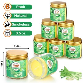 MTLEE 6 Pcs Citronella Candles Outdoors Natural Citronella Oil Soy Wax 24 Hours Long Burning Lemongrass Glass Jar Candles for Patio Backyard Camping Picnic Outsides