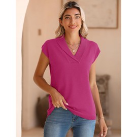 Ivicoer Short Sleeve Sweater for Women V-Neck Vest 2024 Summer Knitted Tops Tank Light Weight Casual Pullover Cap Sleeve Collared Dressy Sweaters Trendy Fashion