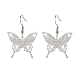 TEAMER Butterfly Dangle Earrings Stainless Steel Engraved Drop Dangle Butterfly Earrings Charm Jewelry For Women (Silver)
