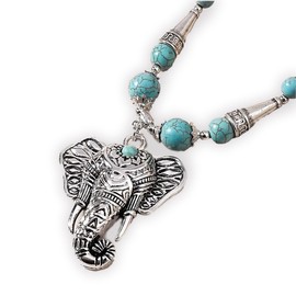 Zelica Elephant Necklace Pendant, Turquoise for Women - Ethnic Chunky Statement Jewelry - Western Style Boho style, vintage Navajo Aztec Bohemian Boho Jewelry Elephant Necklace