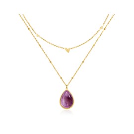 CrystalTears Amethyst Crystal Necklace for Women Gold Teardrop Healing Crystal Pendant Necklace Double Layered Heart Necklace Jewellry Gifts for Women Mum Girlfriend Birthday Mother’s Day Christmas