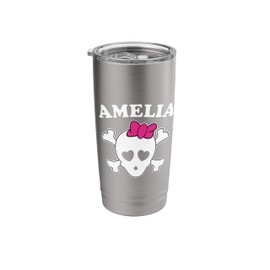 Amelia First Name Design: Pirate Flag and Hair Bow Stainless Steel Insulated Tumbler