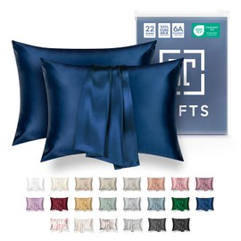 Tafts Silk Pillow Cases - 22mm 100% Pure Mulberry 6A Silk Pillowcase for Hair & Skin with Zipper Closure, Cooling, Natural, Organic, Double Sided Silk Pillow Case (Navy Blue, Queen 20x30 2pc)