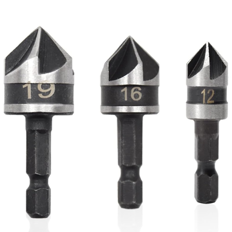 Hocansen 3 Piece Hex Countersink Drill Bit Set 5 Flutes