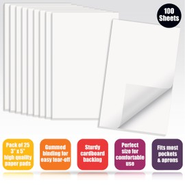 Better Office Products Blank Scratch Note Pads, 3" x 5", Server Notepads, 100 Sheets per Pad, Memo Pads, Gummed Binding for Easy Tear-off (25 Pack)