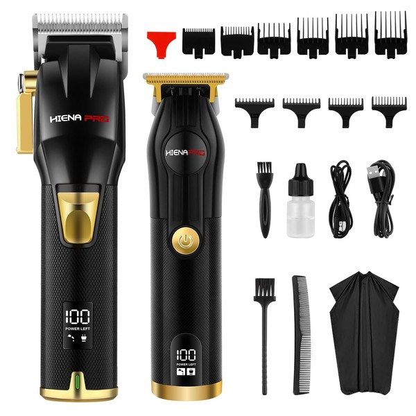 HIENA PRO Hair Clippers for Men T Liners Hair Trimmer Set, Men Professional Cordless Rechargeable Barber Hair Cutting Kit with LED Display， Gifts for Men
