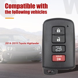 Key Fob Keyless Entry Remote Control Compatible with 2014 2015 2016 2017 2018 2019 Toyota Highlander Car Key Replacement for HYQ14FBA- 4 Buttons, 1-Pack