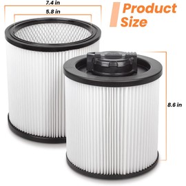 DXVC6910 HEPA Cartridge Filter Replacement Fit for DEWALT Wet/Dry Filter Vacuum Cleaners-Regular 6-16 Gallon, Compatible with DeWalt DXV06P DXV09P DXV10P DXV10PL DXV10SA DXV12P DXV14P DXV16P 2pcs