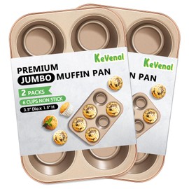 Kevenal Jumbo-Muffin-Pan - Nonstick 6-Cup Large Cupcake Pan, Heavy Duty Giant Muffin Baking Pan for Cupcakes, Oven Safe & Easy to Clean (Large Cup Size, 3.5 x 1.5in)