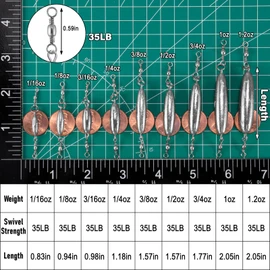 Dr.Fish 10 Pack Trolling Sinkers in-line Sinker with Double Swivel Saltwater Fishing Lead Weight Drop Sinker Salmon Walleye Freshwater 1/16oz