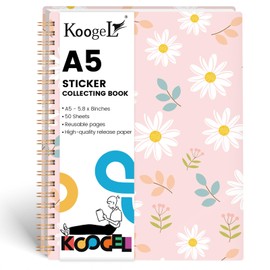 Koogel Sticker Collecting Book, Reusable Sticker Collecting Album Blank Sticker Storage Book 50 Sheets Release Paper for Sticker Keeper Holder A5 (Flower)