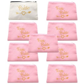 Pack of 9 Bridal Team Bride Canvas Makeup Bag JGA Cosmetic Bags Bridal Shower Present, JGA Party Accessories Stag Night Party Bag Decoration for Wedding, Engagement, Bridal Present