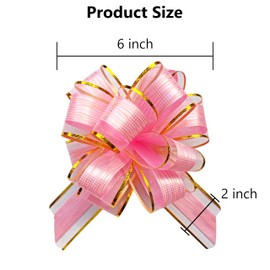 sxvblly 6 PCS Large Pull Bows 6 Inch Trimmed Striped Pink Bows for Gift Wrapping Wedding Basket Birthday Party Gift Boxes and Flower Decorations