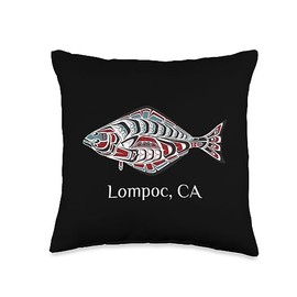 Lompoc Native American Tribal Halibut California Lompoc California Halibut PNW Native American Indian Art Throw Pillow, 16x16, Multicolor