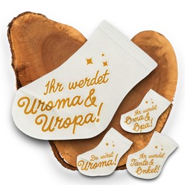 goldprintz I Ihr werdet Uroma und Uropa I Pregnancy I Gold-Printed Baby Sock I We Get a Baby Announcement I Pregnancy I Surprise Baby News