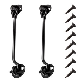 Coufce 10 Inch Barn Door Hook and Eye Latch,Privacy Gate Latch Hook, Black Stainless Steel Latch Hook for Barn, Cabin, Shed Door, Garage