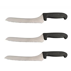 Cozzini Cutlery Imports Offset Bread Knife 9 in. Blade - Black or Red - Home and Commercial Kitchen (3 Pack - Black)