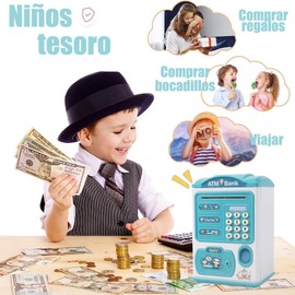IJHFNL Alcancía Electrónica para Niños, Caja Fuerte para Niños con Contraseña/Música, Cajero Automatico Ahorros Niños de Desplazamiento, Regalo Festivo para Niños y Niñas