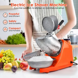 Electric Shaved Ice Machine,with Ice Pick and Scoop,3 Blades of Electric Snow Cone Machine(300W 2200r/min),Splash Proof Ice Shaver Machine,Ice Crusher Machine for Home Commercial Use (Orange)