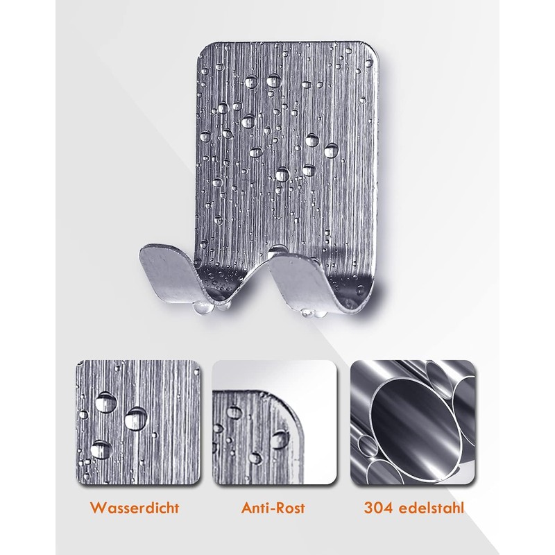 FITALA 304 Stainless Steel Adhesive Wall Hooks, Waterproof Anti-Rust, 45x55mm,