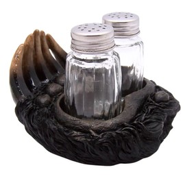 Black Bear Paw Salt and Pepper Set Holder, Rustic Kitchen and Bar Decor, Shakers Included, 4.5 Inches