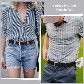 WHIPPY Braided Elastic Belt for Men Women, Unisex Fabric Belt Braided Stretch Belt for Jeans Pants Black+Coffee XL