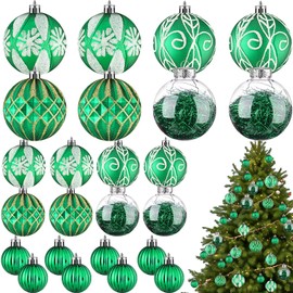 Civaner 24 Pcs Christmas Ball Ornaments, Multi Size Shatterproof Hanging Ball Ornaments Set, Christmas Tree Plastic Ball Decorations for Xmas Holiday Party Wreath Garland Home Decor(Green)