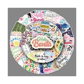 Spanish Motivational Stickers 50 Pcs Waterproof Inspirational Quotes Sticker for Water Bottle Skateboard Luggage Laptop Bumper Scrapbook Car,Vinyl Funny Positive Decals for Students Teachers